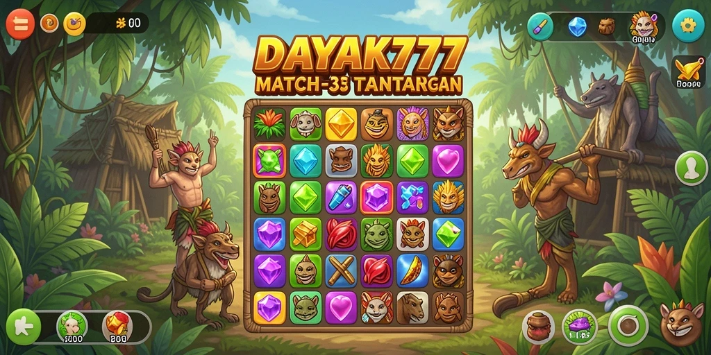 Tampilan menarik dari gameplay <strong>DAYAK777</strong> dengan elemen match-3 yang seru.