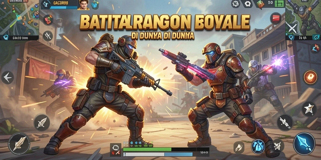 Gameplay GACOR88 menampilkan aksi seru dalam pertempuran Battle Royale.