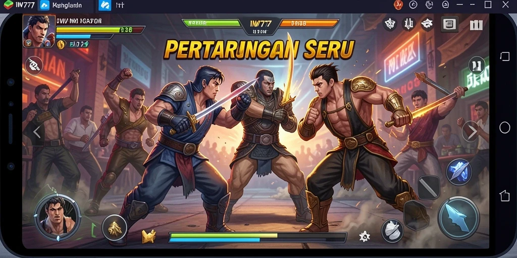 Screenshot IW777 menampilkan karakter bertarung dalam arena yang mendebarkan.