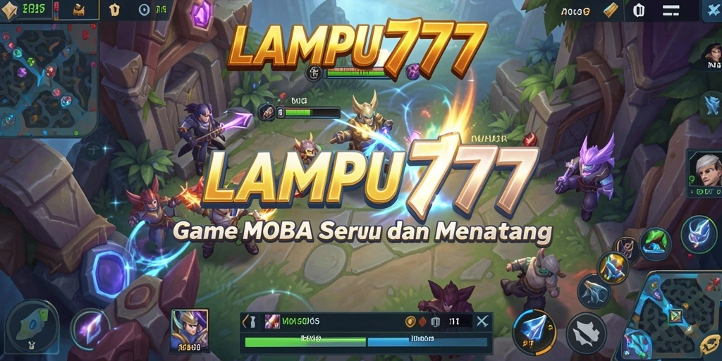 Tangkapan layar gameplay LAMPU777 menampilkan pertempuran epik di arena MOBA.