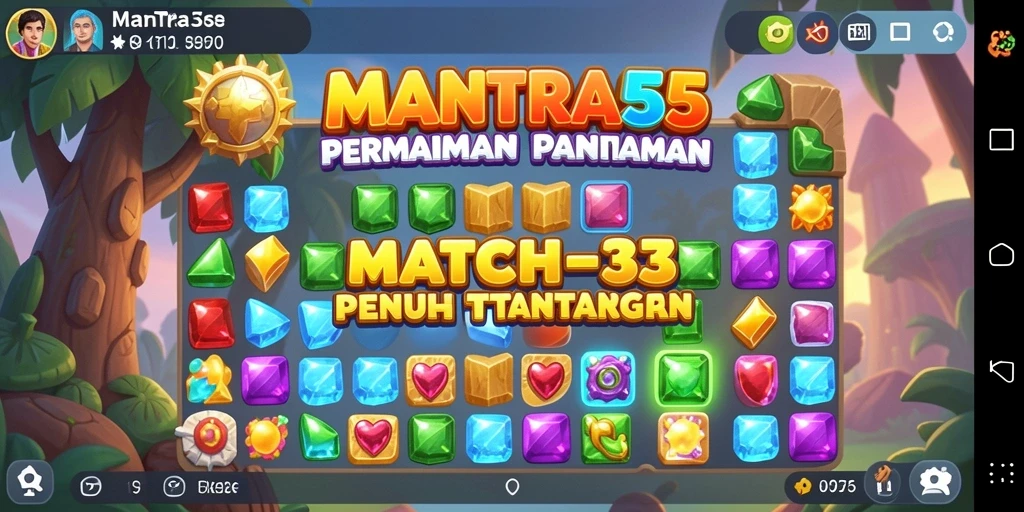 Tampilan gameplay Match-3 yang menarik dan penuh warna.