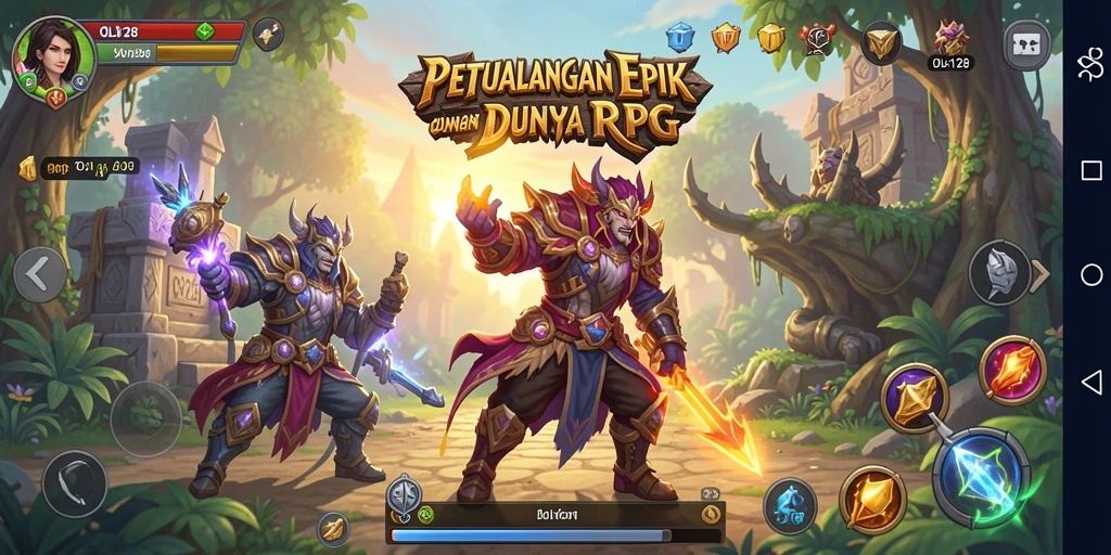 Screenshot gameplay OLX128 yang memperlihatkan petualangan seru dalam RPG.