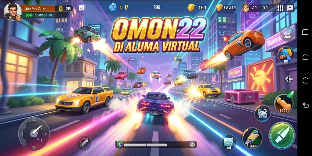Screenshot OMON22 menampilkan aksi balapan yang memukau.