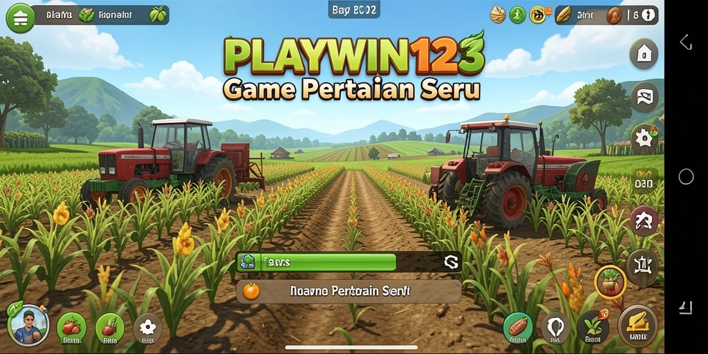 Screenshot permainan PLAYWIN123 menampilkan kegiatan bertani yang seru dan interaktif.