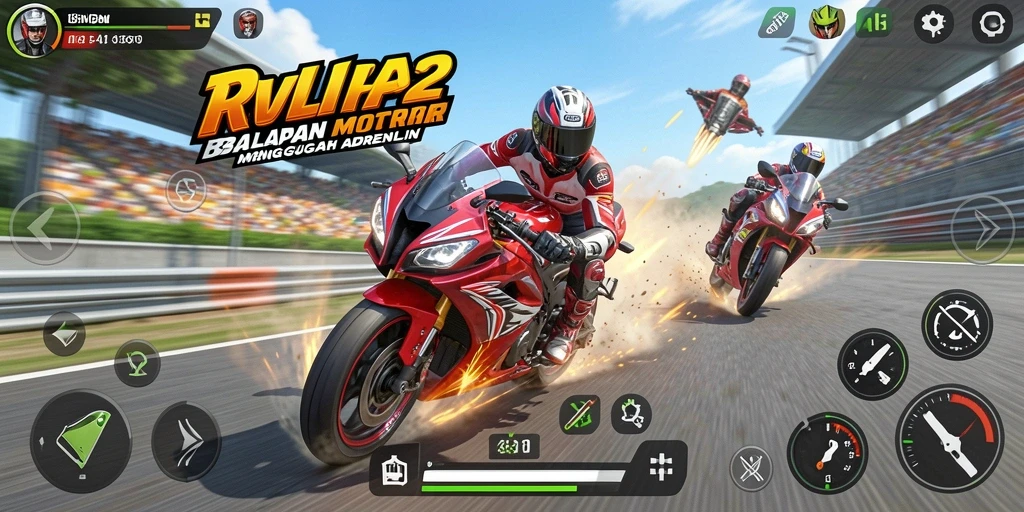 Gameplay balapan motor yang mendebarkan di RVIP2.